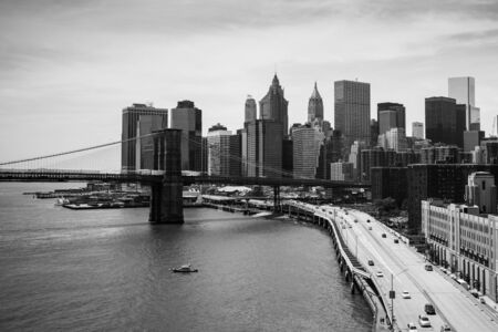 View of lower Manhattan in New York - USAの写真素材