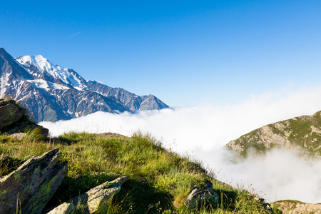 A beautiful view of the Mont Blanc in Chamonix in Franceの写真素材