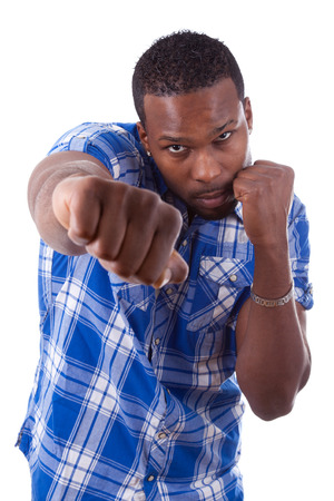 African American man on a boxing position, isolated on white background - Black peopleの写真素材