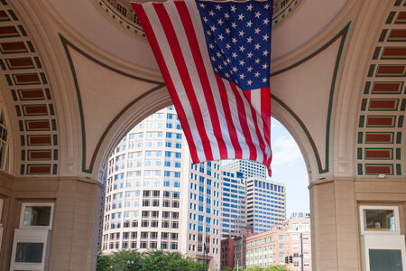 USA flag in The financial district of Boston - USAの写真素材