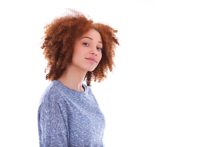 Young african american teenage girl isolated on white backgroundの写真素材