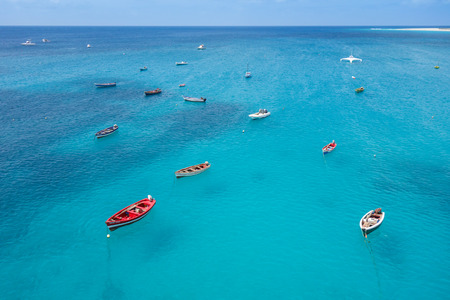 Traditional fisher boat in Santa Maria  in Sal Island in Cape Verde - Cabo Verdeの写真素材