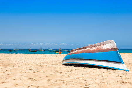 Fisher boat in Santa Maria beach in Sal Cape Verde - Cabo Verdeの写真素材