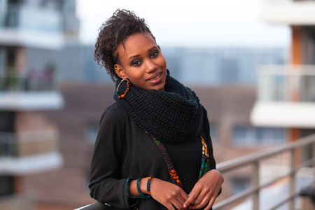 Outdoor portrait of a young beautiful African American woman