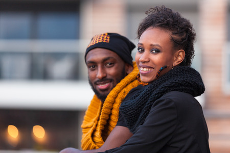 Happy African American teenagers Outdoor portraitの写真素材