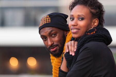 Happy African American teenagers Outdoor portraitの写真素材