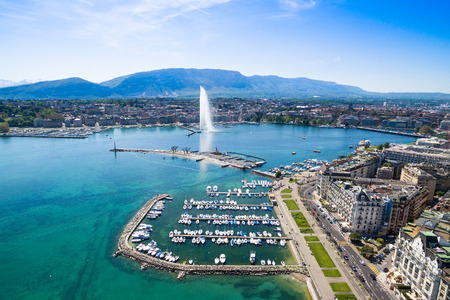 Aerial view of Leman lake -  Geneva city in Switzerlandの写真素材