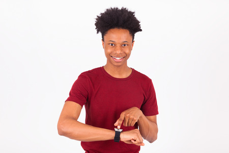 African American person wearing a smart watch, isolated on white backgroundの写真素材