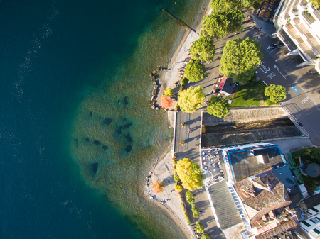 Aerial view of Montreux waterfront, Switzerlandの写真素材