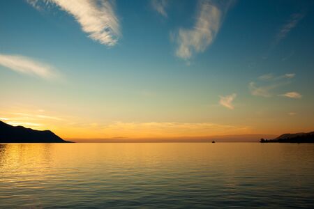 Beautiful sunset on Leman Lake in Montreux  Switerlandの写真素材