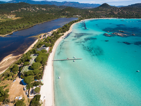 Aerial  view  of Santa Giulia beach in Corsica Island in Franceの写真素材
