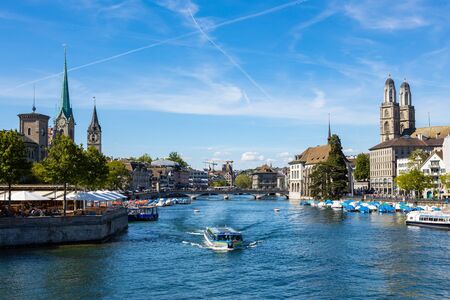 Aerial view of Zurich  old town waterfront in Switzerlandの写真素材