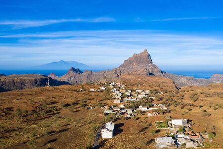 Aerial view of Brianda mount in Rebeirao Manuel in Santiago island in Cape Verde - Cabo Verdeの写真素材