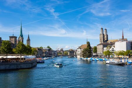Aerial view of Zurich  old town waterfront in Switzerlandの写真素材