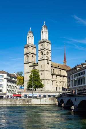 Grossmunster cathedral in Zurich Switzerlandの写真素材