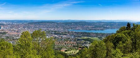 Panaromic view of Zurich city and lake from Uetliberg viewpoint in Switzerlandの写真素材