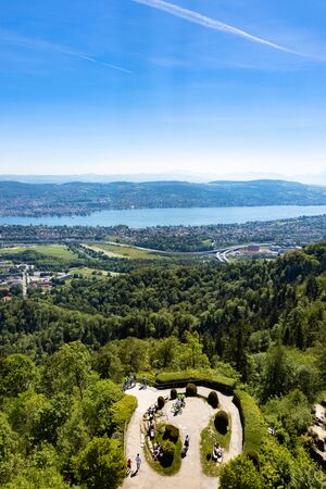 Panaromic view of Zurich city and lake from Uetliberg viewpoint in Switzerlandの写真素材