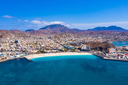 Aerial view of Laginha beach in Mindelo city in Sao Vicente Island in Cape Verdeの写真素材