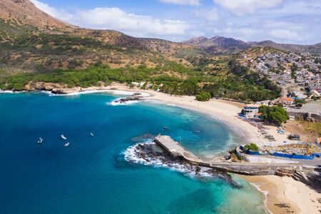 Aerial view of Tarrafal beach in Santiago island in Cape Verde - Cabo Verdeの写真素材