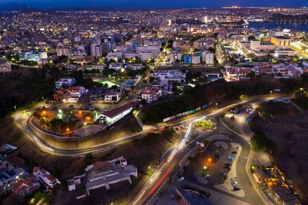 Night aerial view of Praia city in Santiago in Cape Verde Islands (Cabo Verde)の写真素材