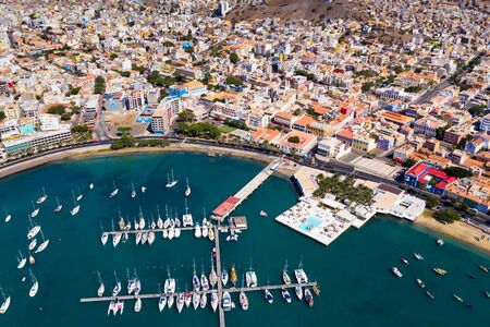 Aerial view of Laginha beach in Mindelo city in Sao Vicente Island in Cape Verde