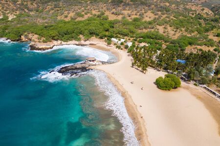 Aerial view of Tarrafal beach in Santiago island in Cape Verde - Cabo Verdeの写真素材