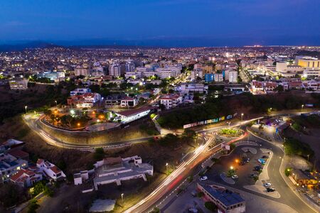 Night aerial view of Praia city in Santiago in Cape Verde Islands (Cabo Verde)の写真素材
