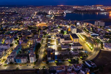 Night aerial view of Praia city in Santiago in Cape Verde Islands (Cabo Verde)の写真素材
