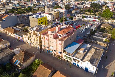 Aerial view of Assomada city in Santa Catarina district of Santiago Island in Cape verdeの写真素材