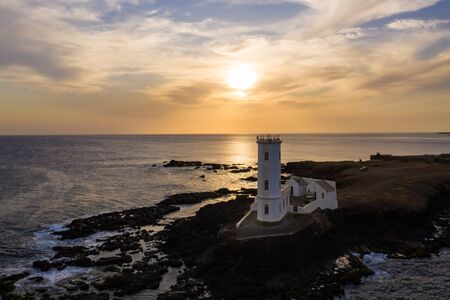 Aerial view of Praia Dona De Maria Pia lighthouse in Santiago - Capital of Cape Verde Islands - Cabo Verdeの写真素材