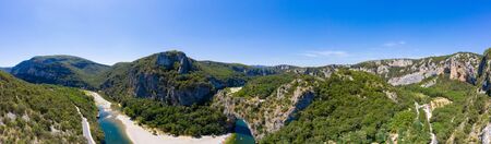 Aerial view of Narural arch in Vallon Pont D'arc in Ardeche canyon in Franceの写真素材