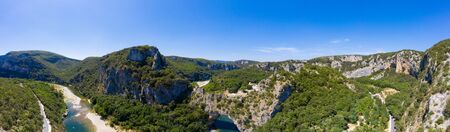 Aerial view of Narural arch in Vallon Pont D'arc in Ardeche canyon in Franceの写真素材