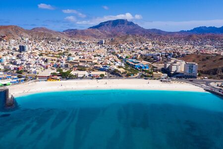 Aerial view of Laginha beach in Mindelo city in Sao Vicente Island in Cape Verdeの写真素材