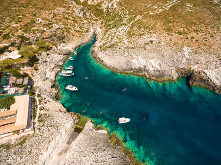 Aerial view of Porto Vromi beach in Zakynthos (Zante) island, in Greeceの写真素材