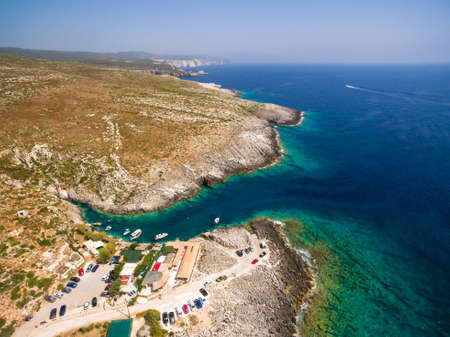 Aerial view of Porto Vromi beach in Zakynthos (Zante) island, in Greeceの写真素材