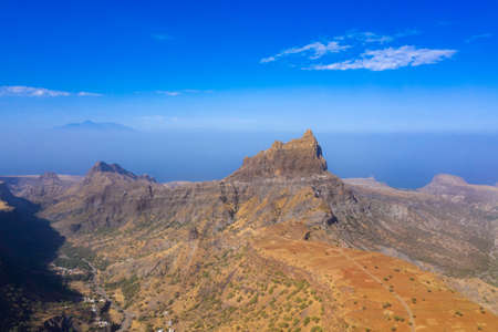 Aerial view of Brianda mount in Rebeirao Manuel in Santiago island in Cape Verde - Cabo Verdeの写真素材