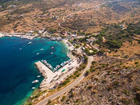 Aerial view of Agios Nikolaos city in Zakynthos (Zante) island, in Greeceの写真素材