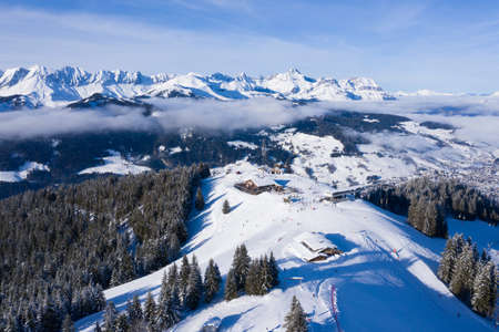 Ski station in Megeve (MegÃ¨ve) in Haute Savoie in French Alps of Franceの写真素材