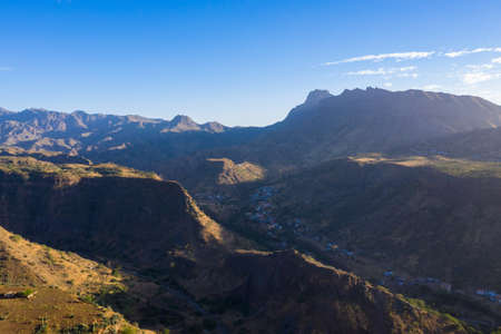 Aerial view of Brianda mount in Rebeirao Manuel in Santiago island in Cape Verde - Cabo Verdeの写真素材