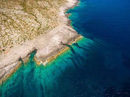 Aerial view of Porto Vromi beach in Zakynthos (Zante) island, in Greeceの写真素材