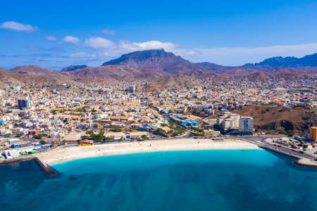 Aerial view of Laginha beach in Mindelo city in Sao Vicente Island in Cape Verdeの写真素材