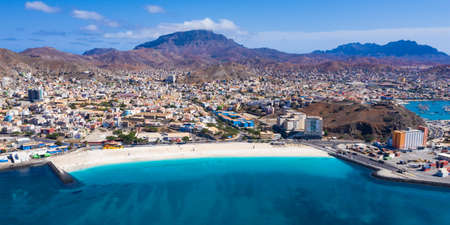 Aerial view of Laginha beach in Mindelo city in Sao Vicente Island in Cape Verdeの写真素材