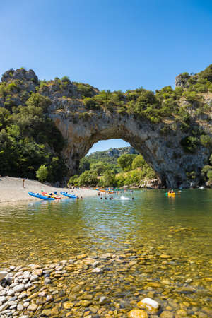 Aerial view of Narural arch in Vallon Pont D'arc in Ardeche canyon in Franceの写真素材