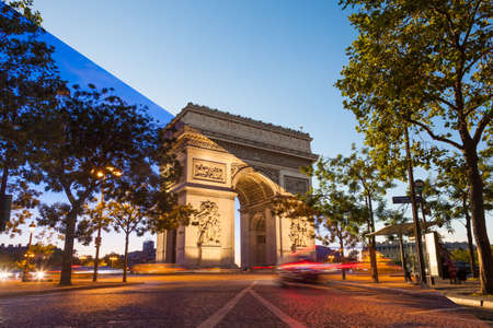 Night view of Arc de Triomphe - Triumphal Arc in Paris, Franceの写真素材