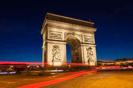 Night view of Arc de Triomphe - Triumphal Arc in Paris, Franceの写真素材