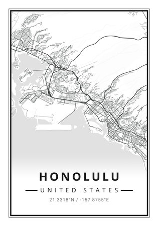 Street map art of Honolulu city in USA - United States of America - Americaの写真素材