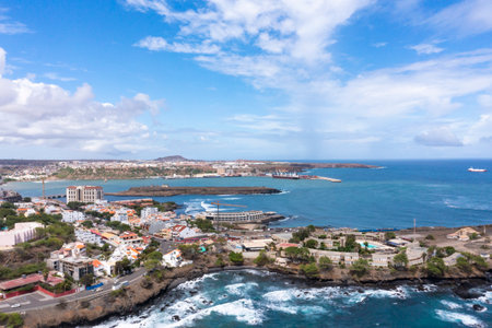 Aerial view of Praia city in Santiago - Capital of Cape Verde Islands - Cabo Verdeの写真素材