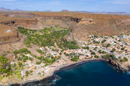 Aerial view Cidade Velha city in Santiago - Cape Verde - Cabo Verdeの写真素材