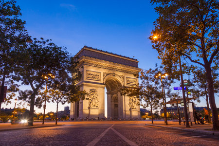 Night view of Arc de Triomphe - Triumphal Arc in Paris, Franceの写真素材