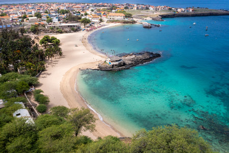 Aerial view of Tarrafal beach in Santiago island in Cape Verde - Cabo Verde